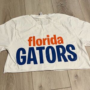 UF Florida Gators Crop T-Shirt | White with Orange & Blue Writing | Size S | $8